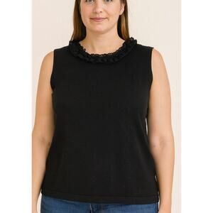 Rachelle top blouse black ribbed tank with ruffled collar SZ M sleeveless